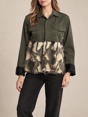 Harvey Faircloth Military Field Jacket Womens Small Army Green Faux Fur Utility
